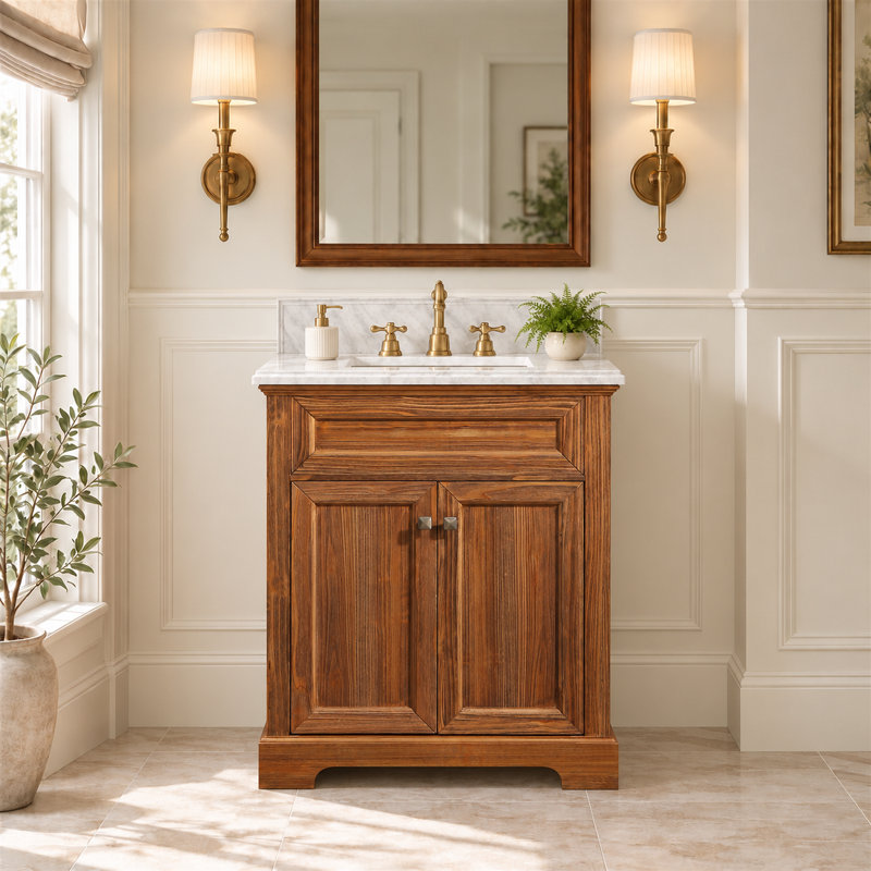Claireville 30 " W Freestanding Standard Single Vanity Bathroom Vanity With Marble Top
