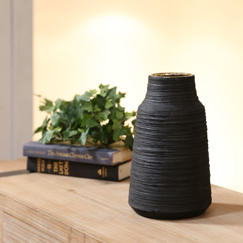 Ceramic Table Vase, 10" H x 6.25" W x 6.25" D, Black