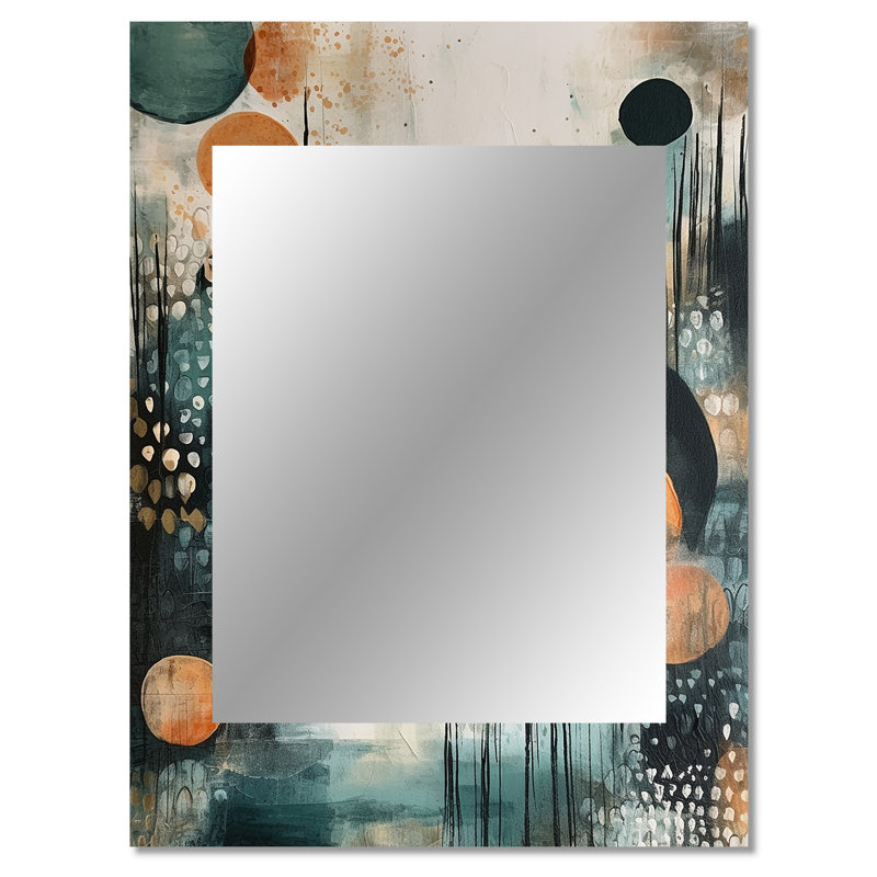 Art mural Libération III vert et brun, plume bohème, miroir traditionnel, impression sur métal, 40 po x 30 po