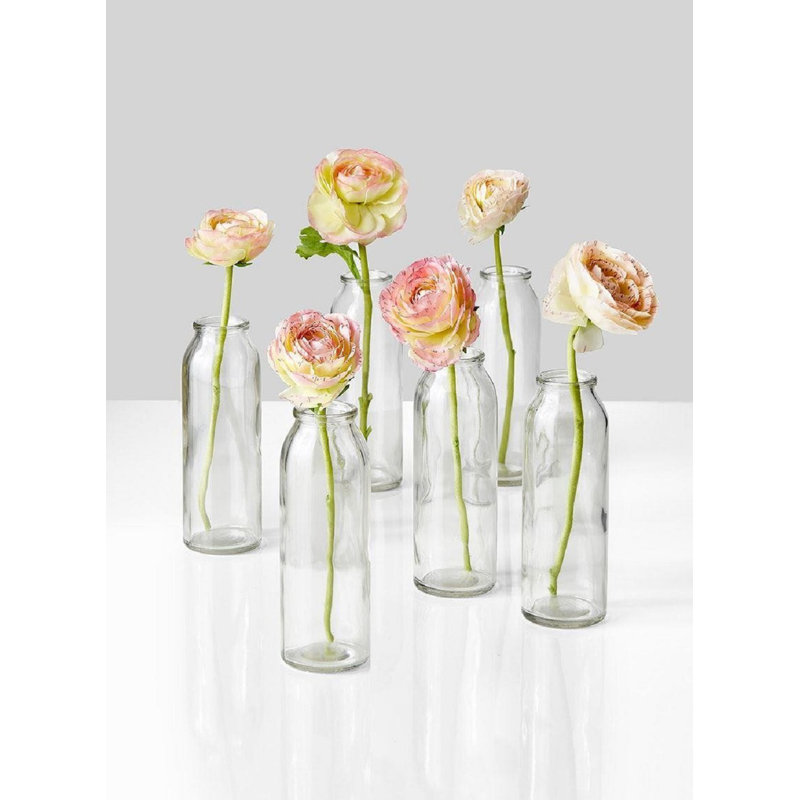 Serene Elegance Clear Glass Bud Vases, Set of 6 - Modern Home Accent