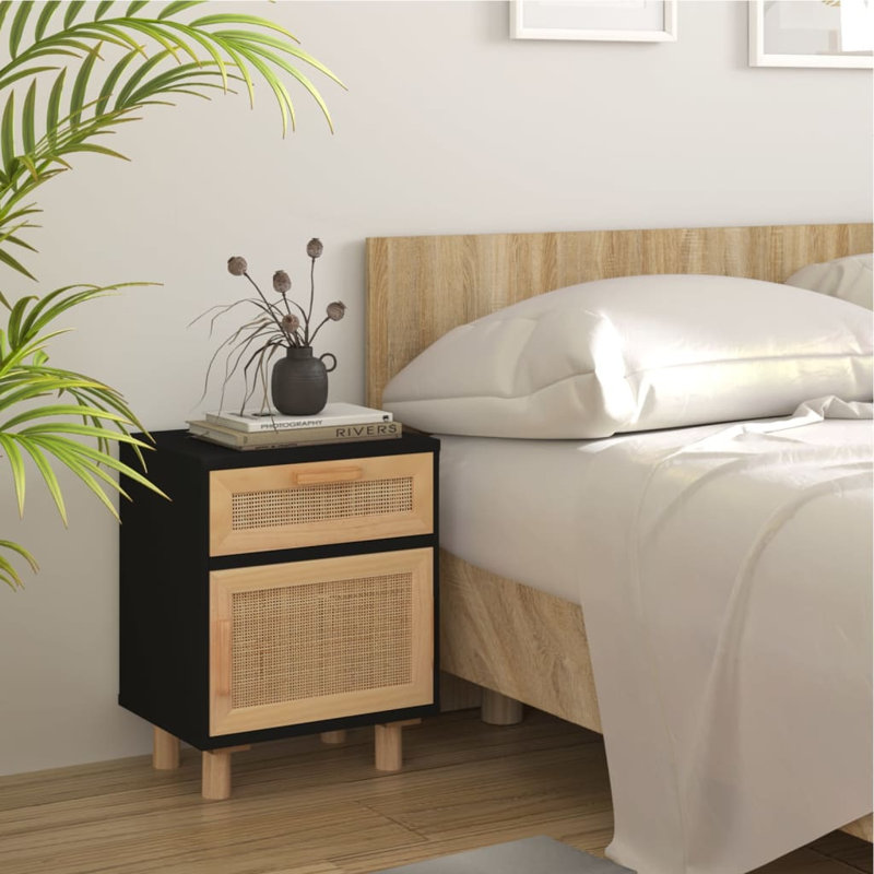 Blethyn 40 cm W Bedside Table, Black, Right, Individual