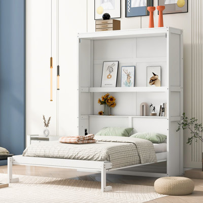 Lit escamotable double pleine grandeur avec tablettes