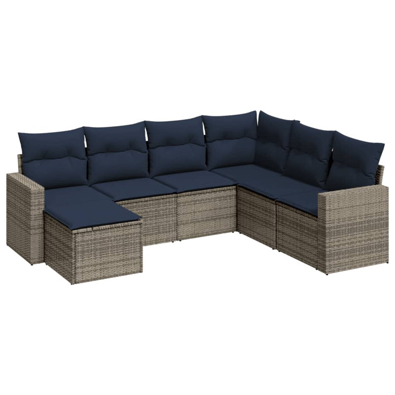 Ensemble de canapé de patio 7 pièces avec coussins pour l'extérieur, Marine, Gris
