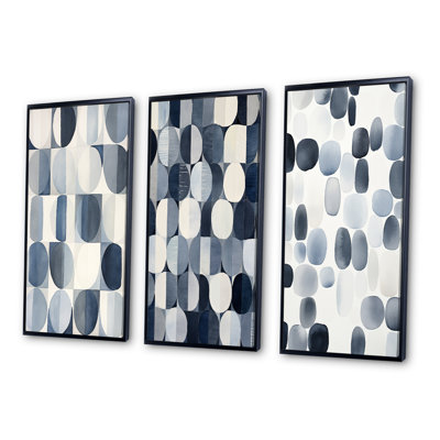 «Universal Grid Circular Watercolor Retro Blue», 3 pièces sur toile