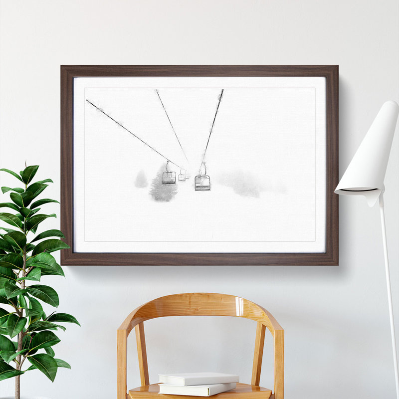Ski Lift in Morillon France - Picture Frame Painting Print, Walnut Framed, 62cm H x 87cm W x 2cm D