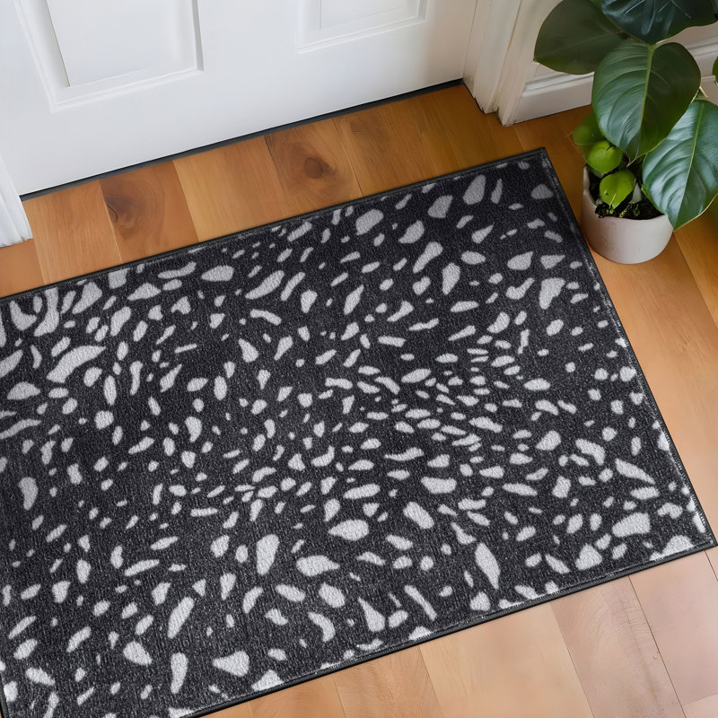 Tapis d'intérieur antidérapant lavable à la machine, motif antilope anthracite, Gris anthracite, 2 pi x 3 pi