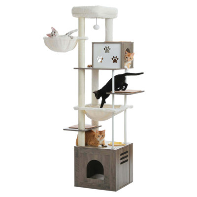 75-Inch Modern Wooden Cat Tree With Multi-Level Platforms, Cat Condos, Top Nest, Hammocks, And Scratching Posts