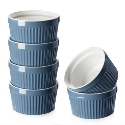 Ensemble de 6 oz 8 pièces Dowan Ensemble de ramequins cannelés en céramique, bleu cendré