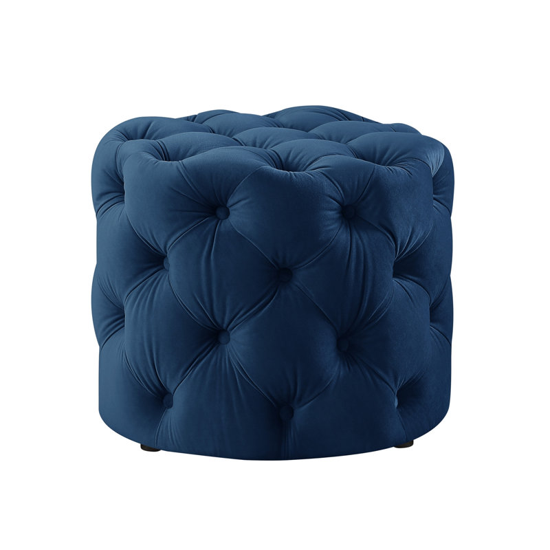 Repose-pieds capitonné rond de 21 po, Velours bleu marine