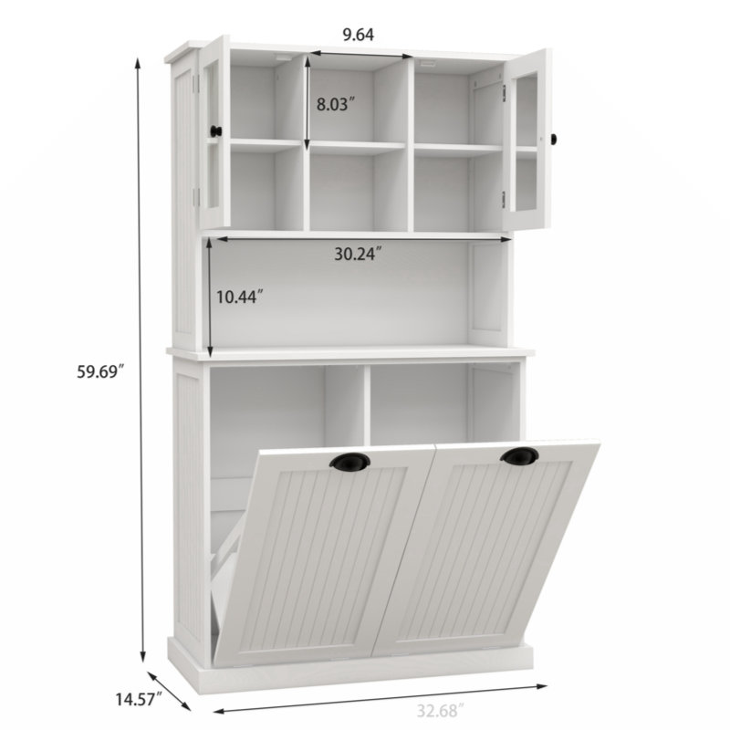 Callasandra Two-Compartment Tilt-Out Dirty Laundry Basket Tall Bathroom Cabinet with 2 Adjustable Shelves