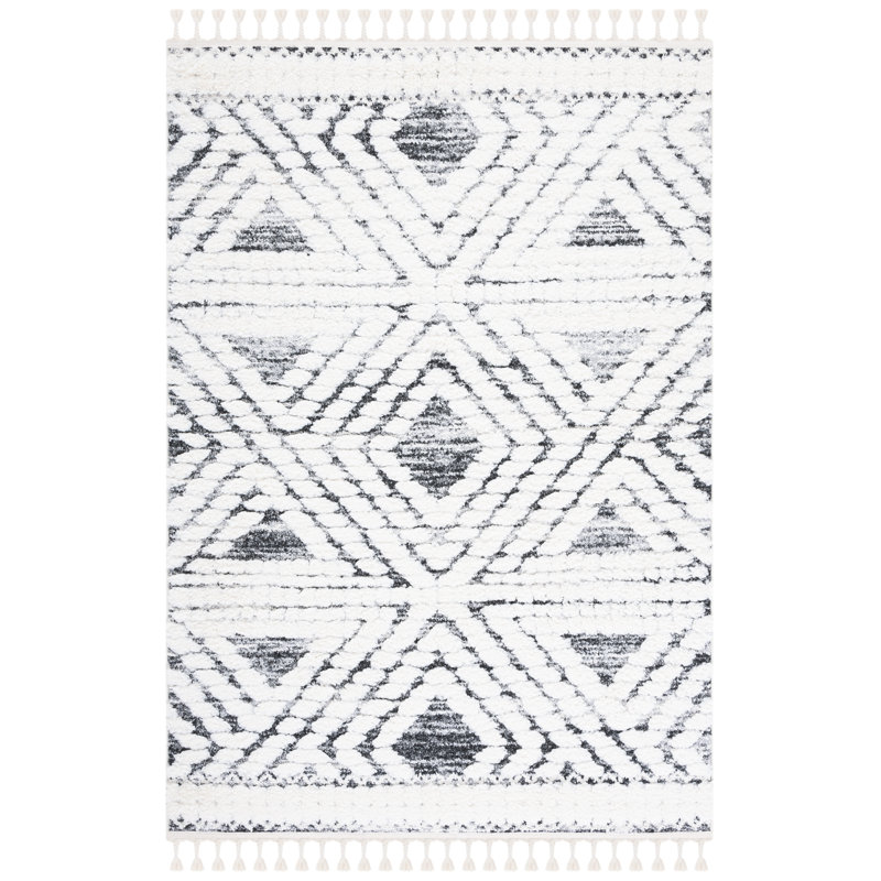 Ivory Diamond Shag Rectangular Synthetic Area Rug