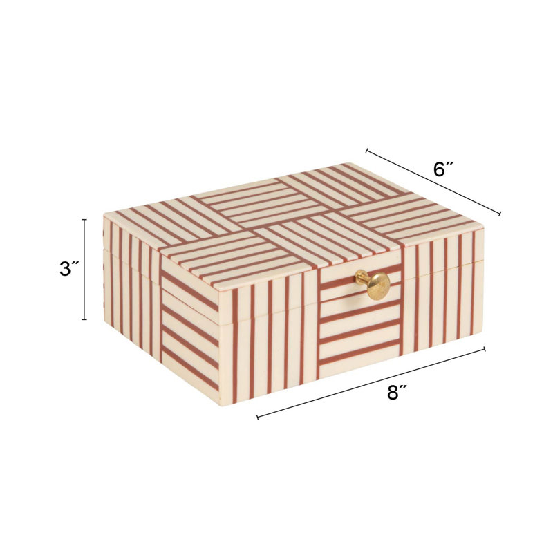 Boîte de rangement en résine rayée orange et blanche Jona, Orange