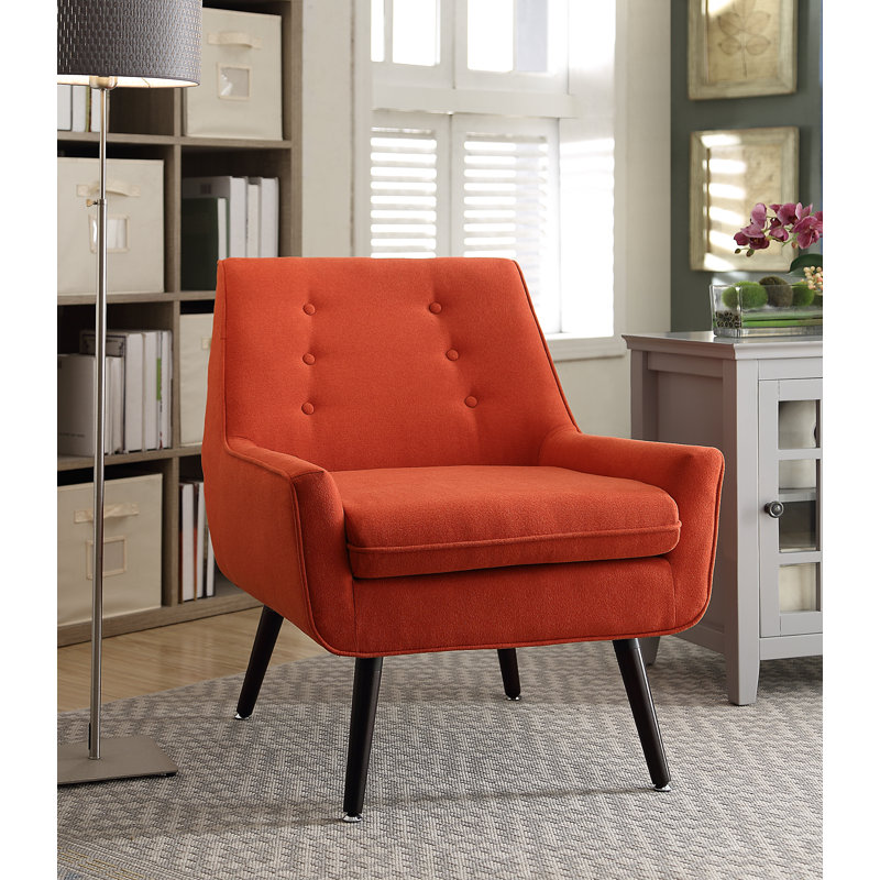 Arreon Flannel Fabric Button Tufted Armchair, Pimento