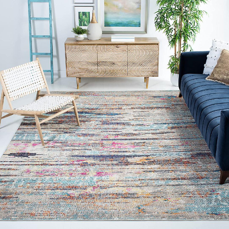 Tapis intérieur / extérieur gris / turquoise en polypropylène 8 pi x 10 pi Rectangle