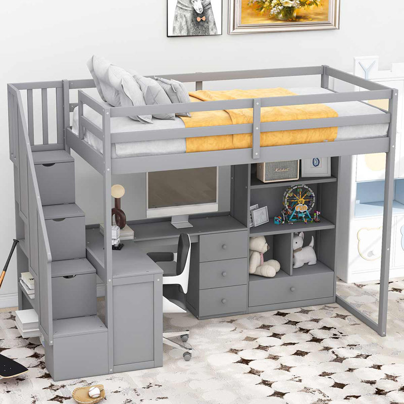Lit mezzanine simple pour enfants Mattias, gris
