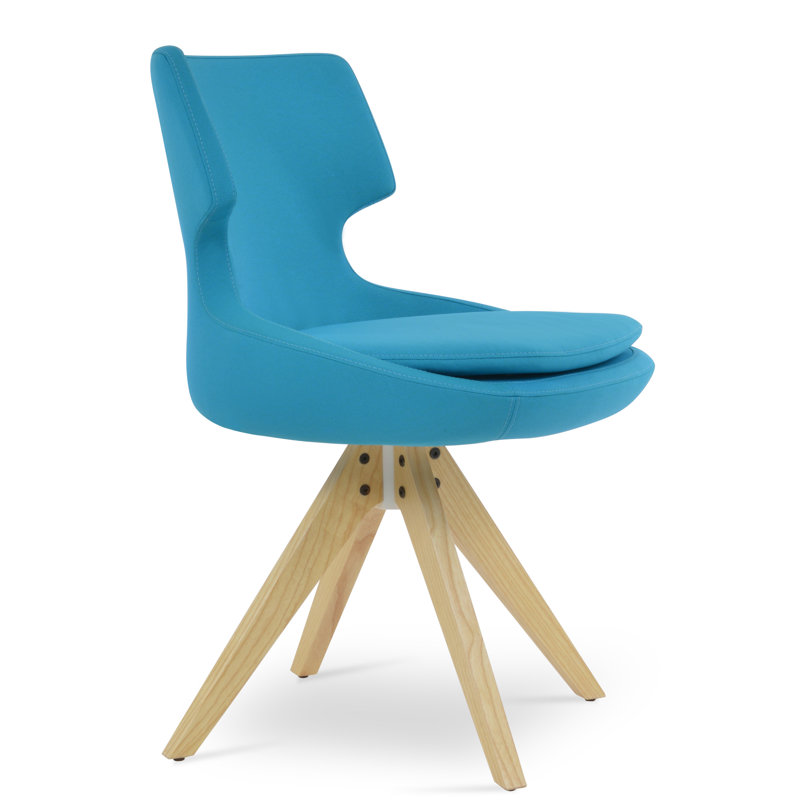 Patara Pyramid Swivel Dining Chair, Turquoise Era Fabric, Natural