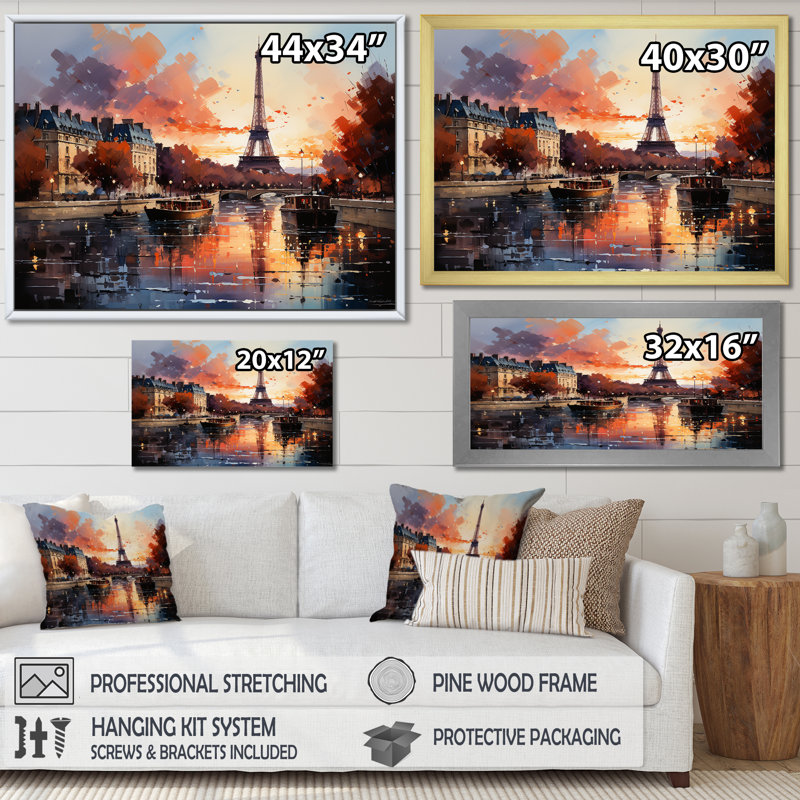 Automne, Paris, coucher de soleil sur la tour Eiffel - Art mural de la ville de Paris, H 12 po x l 20 po x P 1 po