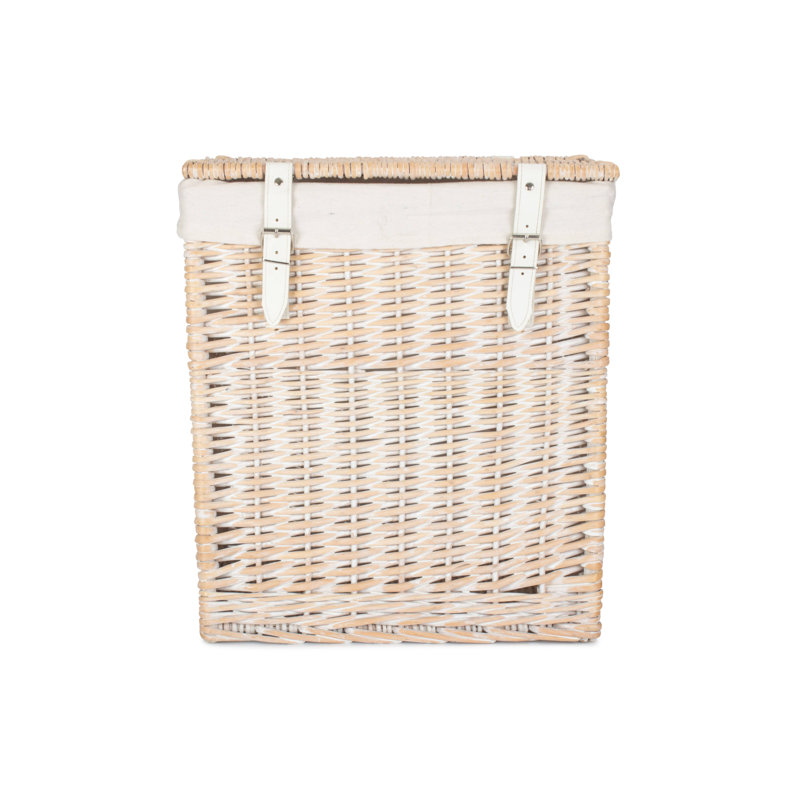 Wicker Laundry Hamper Basket with Lining, White Wash, 44cm H x 29cm W x 39cm D