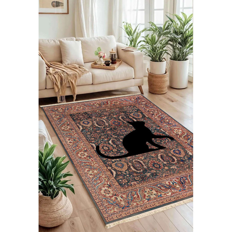 Persian Midnight Feline Overlay Area Rug