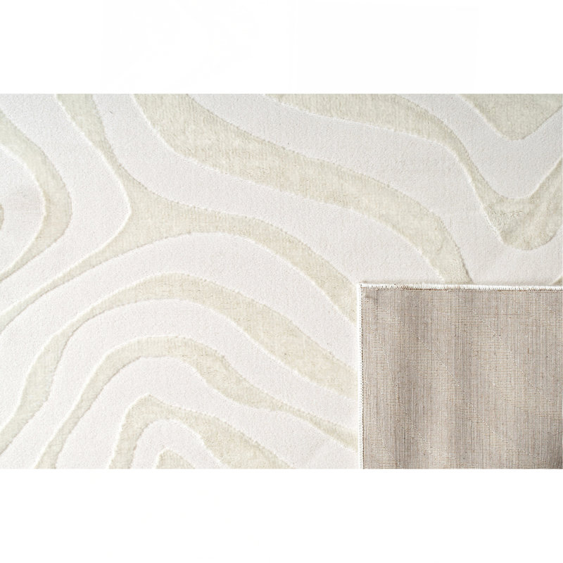 Tapis luxueux au design abstrait crème, Rectangle 7 pi 11 po x 11 pi 2 po