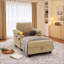 Ensemble de fauteuil d'appoint et repose-pieds avec rangement, méridienne convertible simple avec dossier inclinable, porte-gobelets et ports USB-C-1093129889