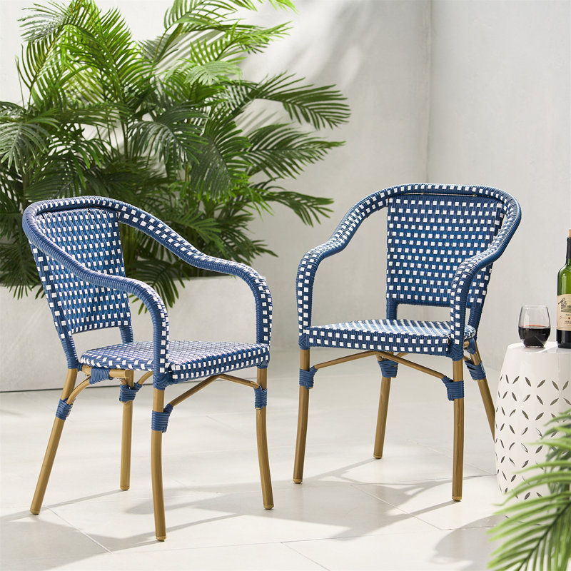Chaise BISTRO (ensemble de 2), Blanc / Bleu marine