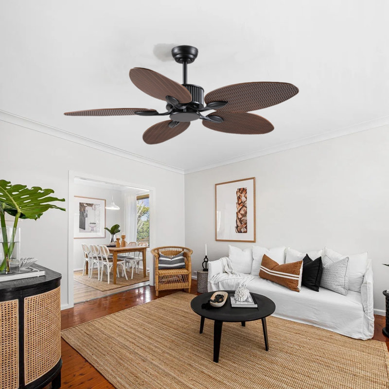 50" 5-Tropical Palm Leaf  outdoor Ceiling Fans With Remote And not Lights, Brown