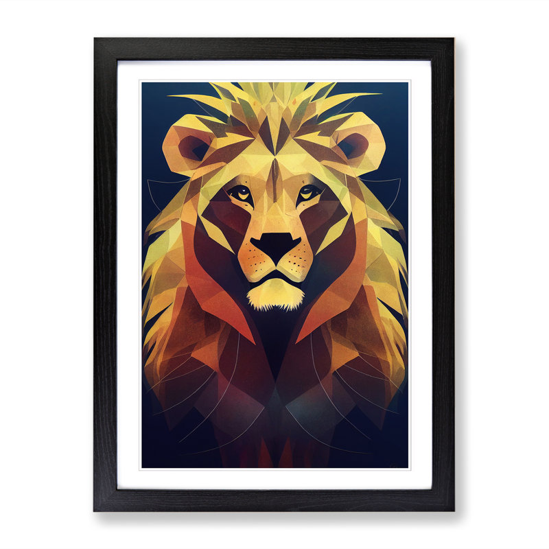 Lion Conceptual Art - Picture Frame Print, 64cm H x 46cm W x 2cm D, Oak