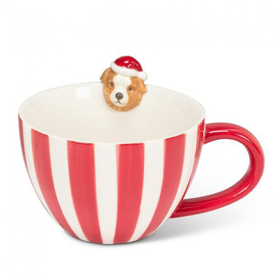 Wide Striped Mug With Holiday Dog