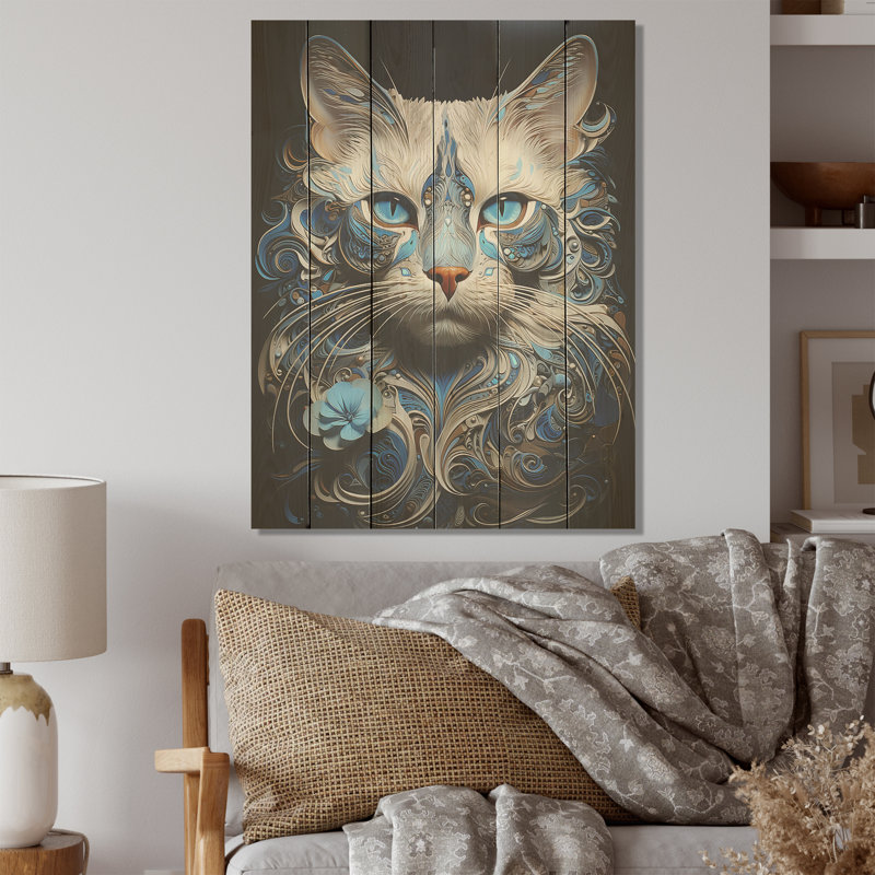 Chat siamois sérénade - Art mural en bois sur bois de pin naturel, H 40 po x l 30 po