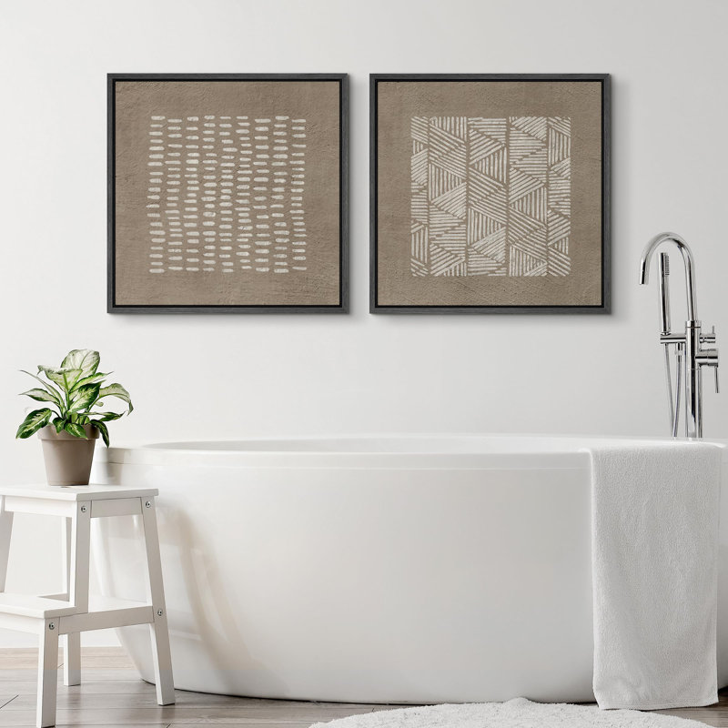 " Brown Minimalist Line Patterns On Textured Background Modern Art Nordic " 2 - Pieces, Black, 16" H x 16" W