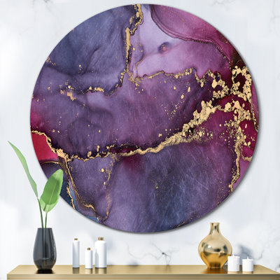 Mauve luxueux abstrait fluide Art II - cercle moderne en métal, art mural