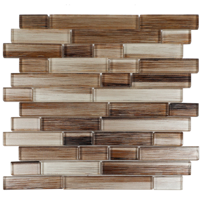 Carreau de mosaïque linéaire aléatoire en verre 12 po x 12 po Smithwick, Gris / brun