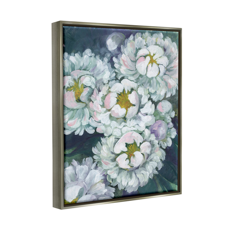 «Fluffy White Flower Petals Nature Floater» par Blursbyai, H 31 po x l 25 po x P 1,7 po, Cadre flottant gris lustré