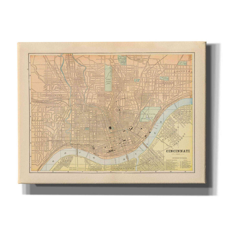 Carte de Cincinnati par Wild Apple Portfolio - impression sur toile tendue, H 12 po x l 16 po x P 0,75 po
