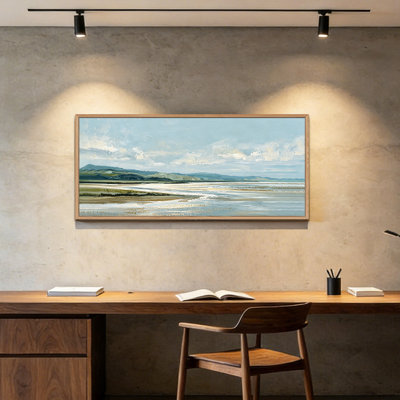 Impression sur toile panoramique encadrée de 24 po x 48 po, impression sur toile, douce et discrète, bord de mer, grande décoration murale horizontale prête à accrocher