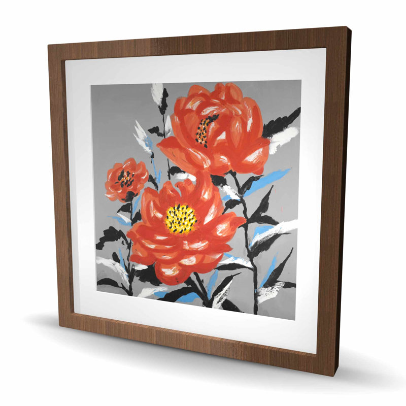 Trois fleurs roses - impression contemporaine encadrée avec passe-partout
