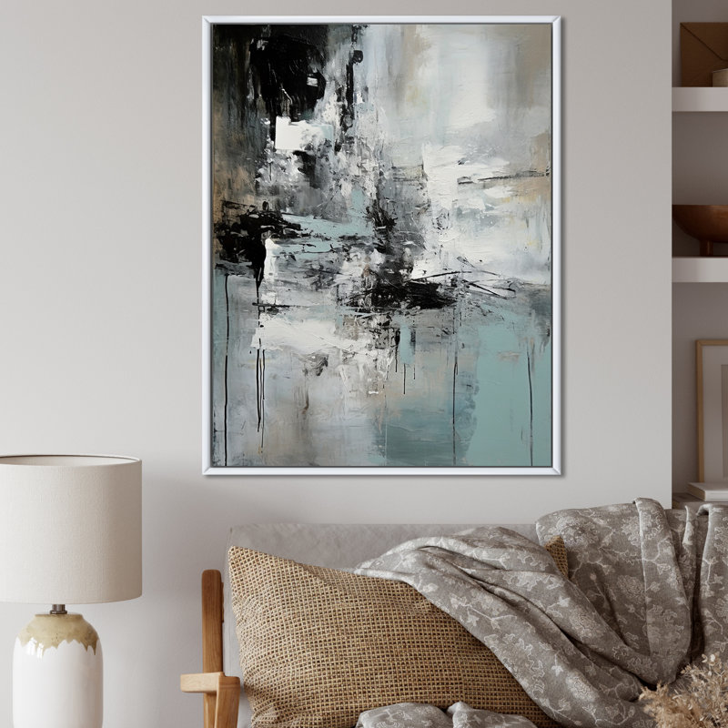 «Serene Subtility In Abstract Light Blue I», reproduction d'art sur toile, H 44 po x l 34 po x P 1,5 po, Cadre flottant blanc