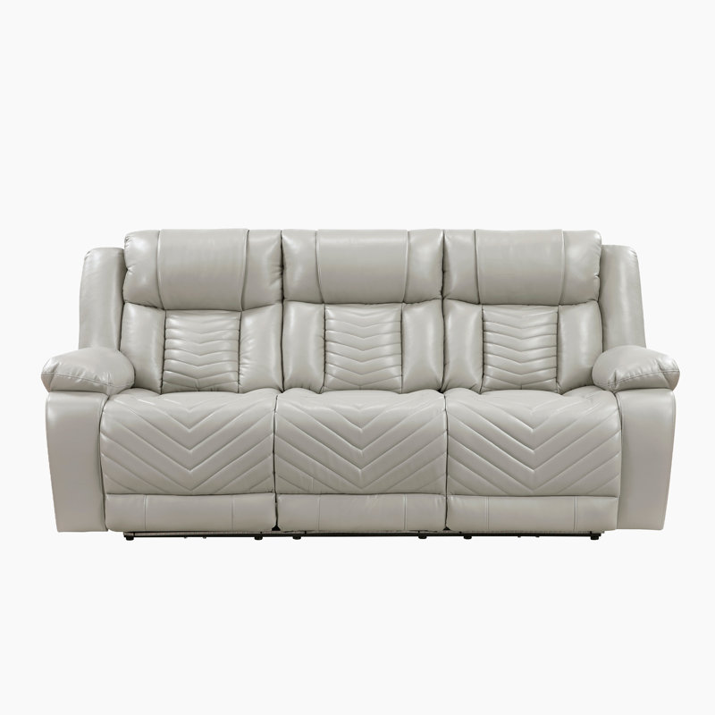 Marlow 87" Modern & Contemporary Faux Leather Power Reclining Sofa with Drop-Down Table, Wireless Charger, USB Ports, LED Lighting, and Cup Holders.