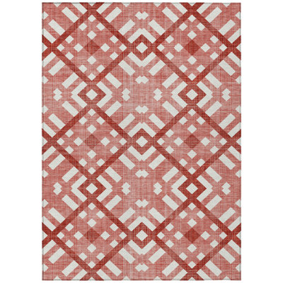 9' X 12' Red And Ivory Geometric Washable Indoor Outdoor Area Rug