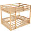 Lit superposé double en bois naturel avec garde-corps - Structure solide en pin, solution d'espace, haute compatibilité, aucun sommier requis-130428236