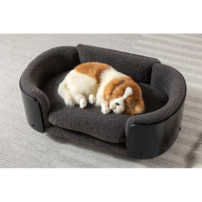 Canapé pour chien en bois massif Inira, L 26,38 po x P 16,14 po x H 9,84 po, Gris foncé / Noir