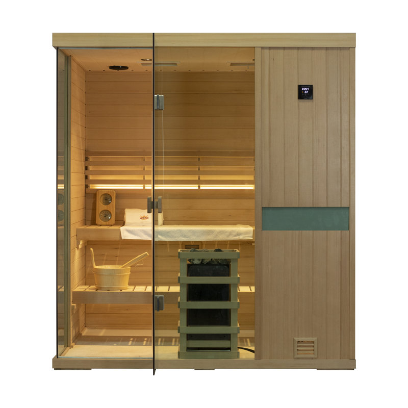 Samsora 4-Person Indoor Steam Sauna 3800W, African Wood, Negative Ion Air Purification & Red Light Therapy, 95℉-230℉, Bluetooth Speaker, with Sauna Heater and Sauna Stone