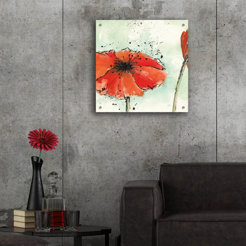 Art mural en verre «Not a California Poppy 3» par Chris Paschke, H 24 po x l 24 po x P 0,2 po