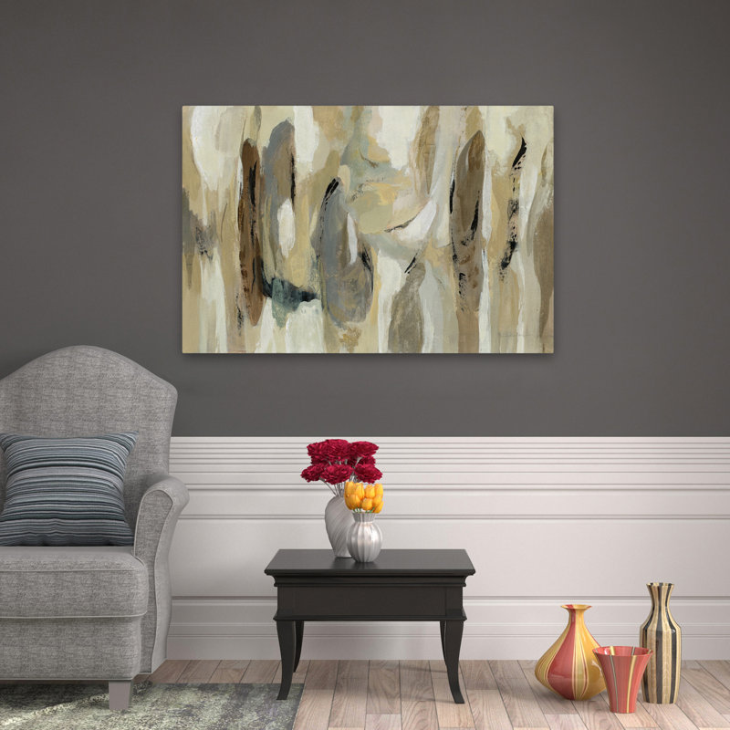 Fluidité neutre - abstrait beige noir brun, H 48 po x l 32 po