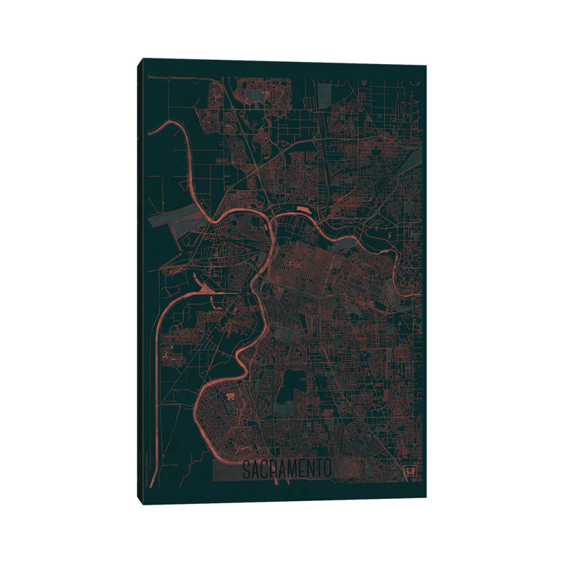 Sacramento Infrared Urban Blueprint Map 1 Piece Wrapped Canvas Wall Art, 30.48 cm H x 45.72 cm W