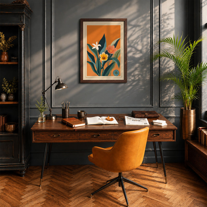 Triptych Botanical - Framed Print, A2 - 59.4 x 42.0 cm, Walnut