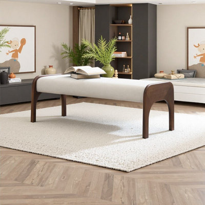 Banc de salle à manger 50,25 pouces avec banc en tissu de chenille moderne et pieds en bois d'hévéa, beige, parfait pour la cuisine, la chambre à coucher