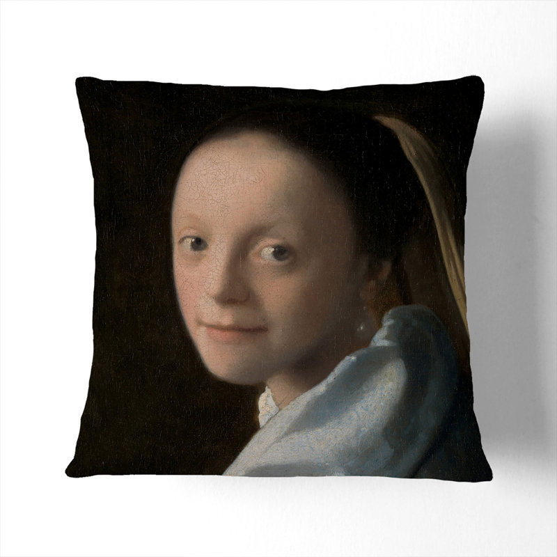 Study Of A Young Woman Square Throw Cushion, Stone, 40cm H x 40cm W x 15cm D