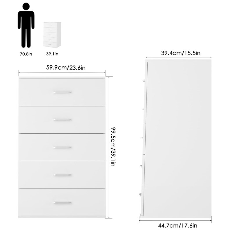 Commode 5 tiroirs Tikira, Blanc